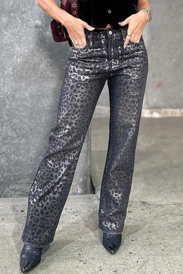 Women's Leopard Print Rhinestone Jeans