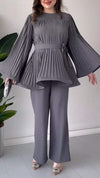 Women's Round Neck Long Sleeve Trumpet Sleeve Blouse Two Piece Suit