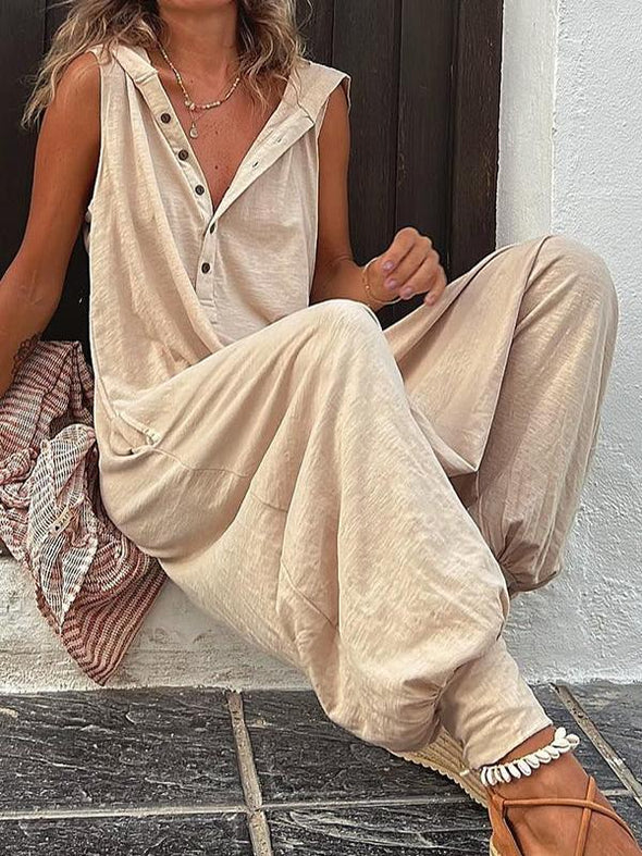 Hooded Sleeveless Trousers Jumpsuit Baggy Pants
