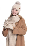 Knitted Hat, Double-layer Fleece Warm Wool Scarf, Gloves, Three-piece Set