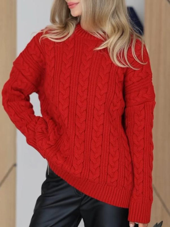 Women's Round Neck Long Sleeve Knitted Sweater