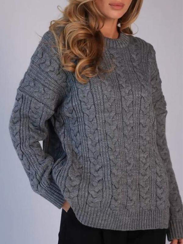 Women's Round Neck Long Sleeve Knitted Sweater