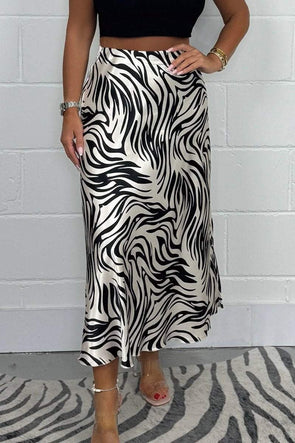 Women's Shiny zebra print long skirt