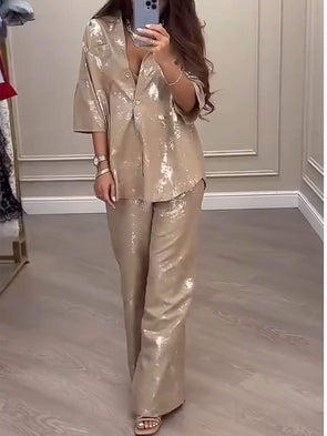 Silver and Gold Casual Two-piece Suit