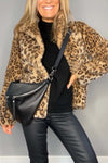 Women's Fashionable Leopard Print Lapel Faux Fur Winter Short Coat