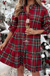 Women's Lapel Middle Sleeve Plaid Shirt Dress