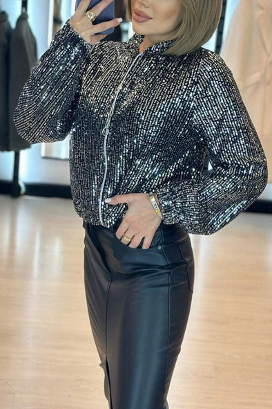 Women's Casual Zipper Sequined Jacket