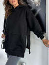 Women's Solid Color Hooded Casual Sweatshirt with Side Zipper