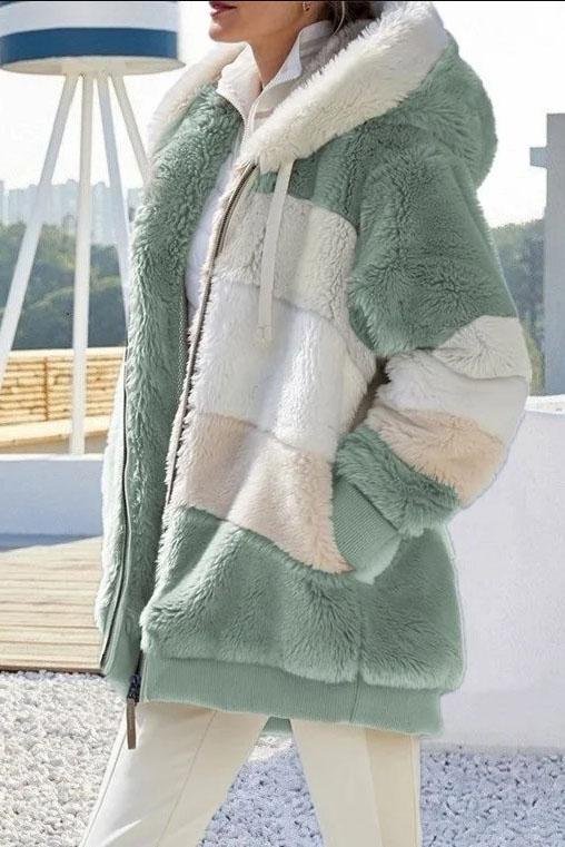 Women's Casual Warm Fur Contrast Hooded Jacket