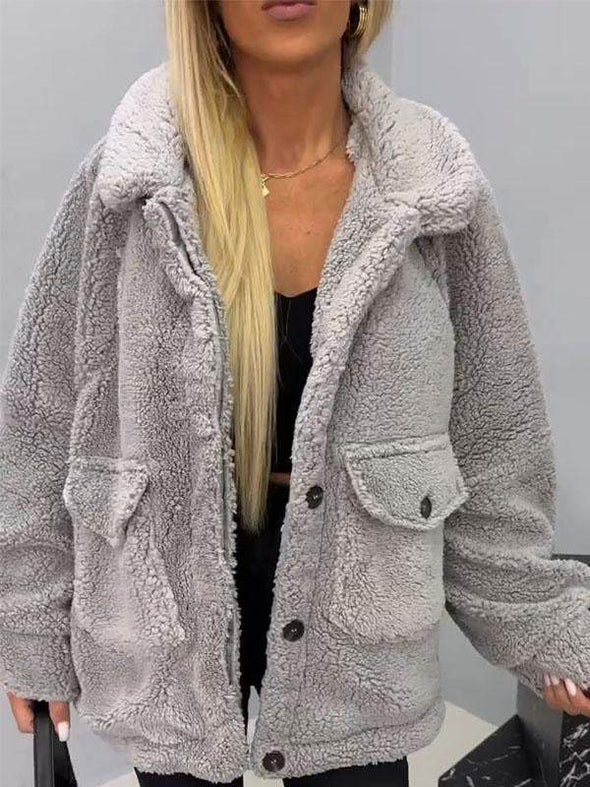 Women's Lapel Long Sleeve Plush Coat