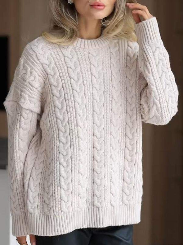 Women's Round Neck Long Sleeve Knitted Sweater