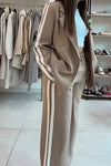 Women's Loose Contrast Color Jacket & Pants Two-piece Set