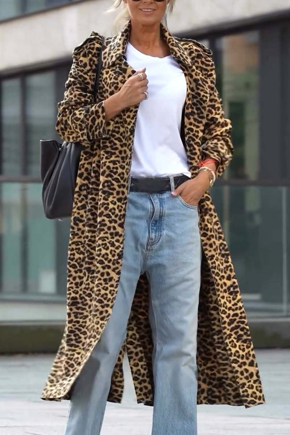 Women's fashionable leopard print long coat