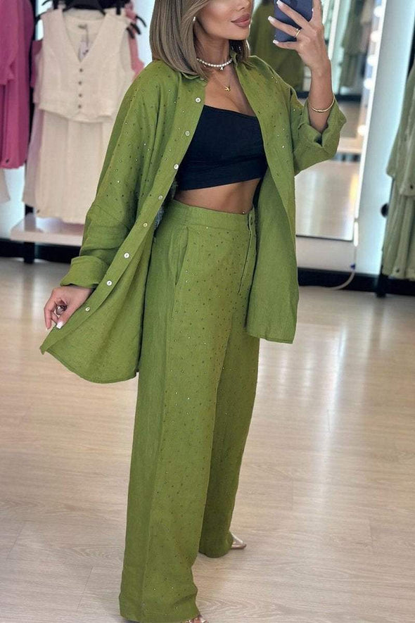 Women's Casual Lapel Rhinestone Two-piece Suit