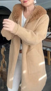 Women's Fur Hooded Knitted Casual Coat