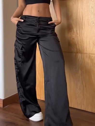 Women's Casual Solid Color Satin Work Trousers