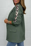 Women's One Button Leopard Print Stripe Blazer