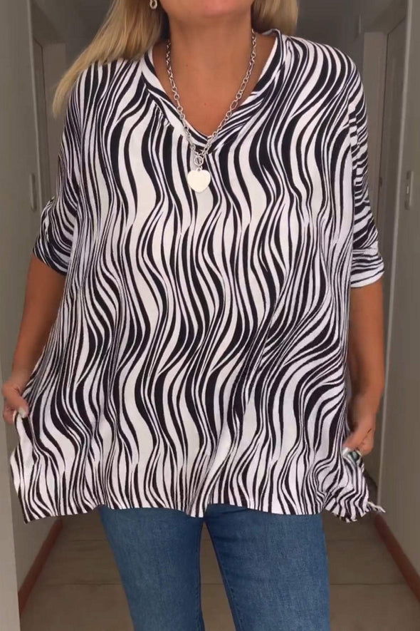 Zebra Print V-neck T-shirt