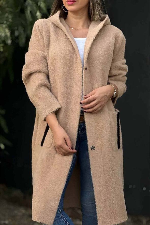 Women's Casual Loose Solid Color Hooded Coat