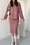 Women's casual elegant high-neck textured knitted skirt set