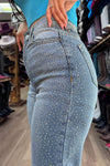 Women's Rhinestone Shiny Flared Wide-leg Casual Jeans