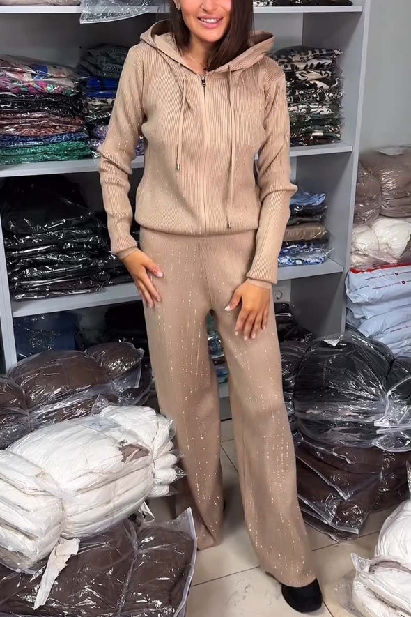 Women's Casual Hooded Diamond Embellished Track Suit