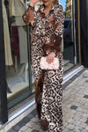 Women's V-neck Long-sleeved Leopard Print Two-piece Suit