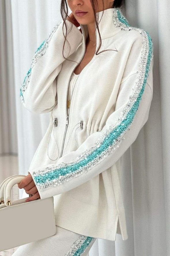 Women's High-neck Sequined Two-piece Suit