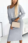 Women's Knitted Tank Dress V Neck Sweatshirt Set