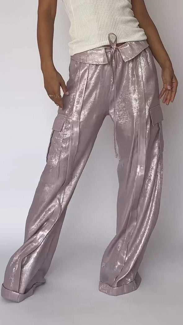 Women's Casual Imitation Gold Platinum Wide-leg Pants
