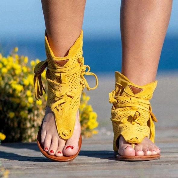 Flat Fringed Cutout Thong Sandals