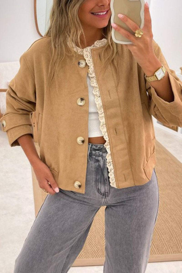 Women's Casual Lace Patchwork Pocket Jacket