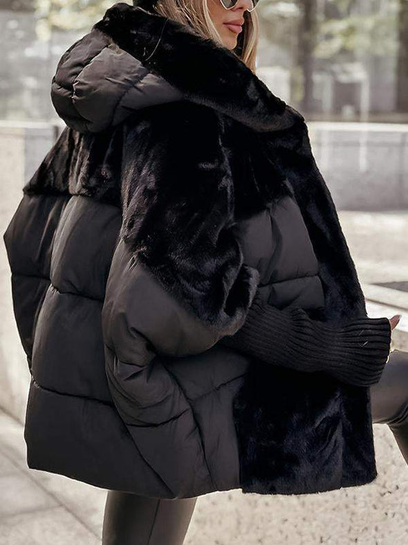 Women's Hooded Long-sleeved Fur Patchwork Winter Casual Coat