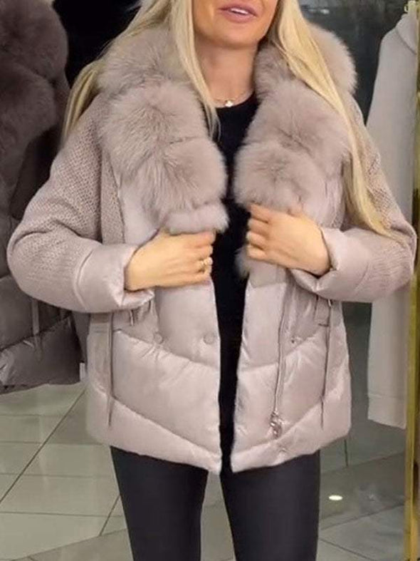 Women's Fur Collar Patchwork Hooded Coat