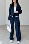 Women's Striped Contrast Blazer and Pants Set