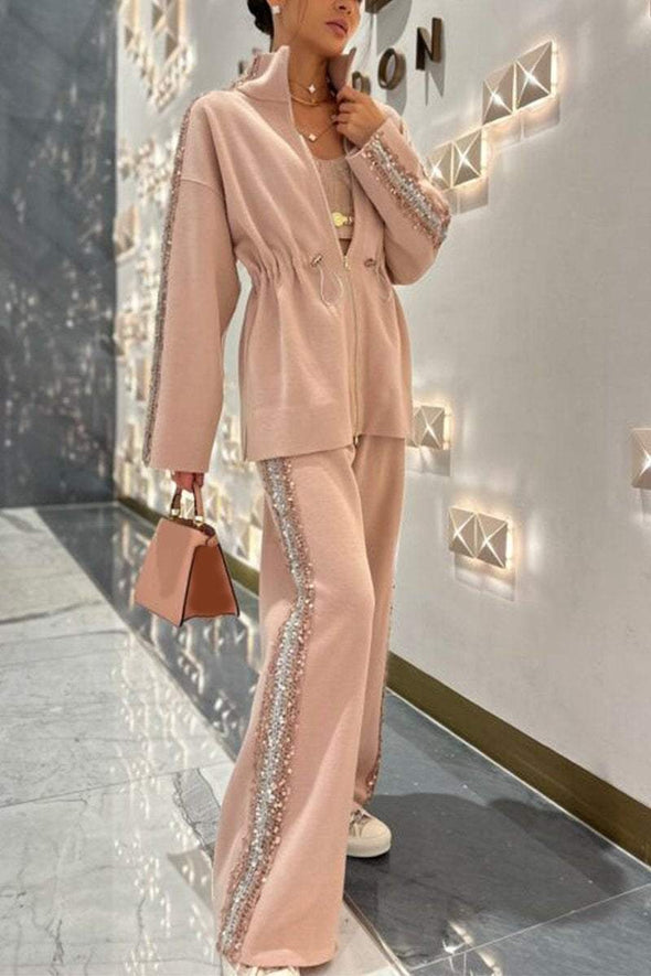 Women's High-neck Sequined Two-piece Suit