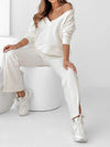 Casual V-neck Long-sleeved Top and Pants Suit