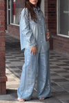 Women's Fashion Rhinestone Plaid Denim Top and Pants Two-Piece Set