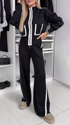 Women's Zipper Double Pocket Contrast Color Casual Suit