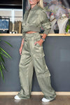 Women's Solid-color Short Coat High-waisted Wide-leg Pant Suit