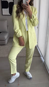 Women's Casual Solid Color Lapel Suit Jacket Slim Pencil Pants Two-piece Set