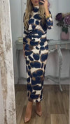 Women's Round Neck Slim Fit Slit Print Temperament Dress