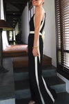 Women's casual black and white patchwork waist jumpsuit