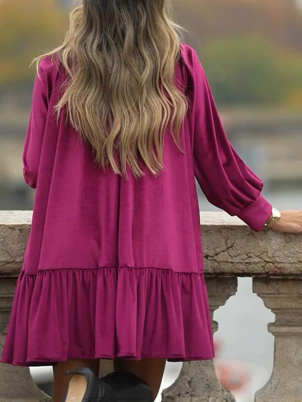 Women's Round Neck Velvet Lantern Sleeve Loose Dress