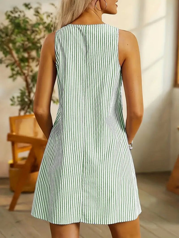 Round Neck Pocket Striped Casual Dress