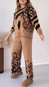 Women's Round Neck Long Sleeve Sweater Two Piece Set