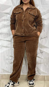 Women's Lapel Top + Corduroy Trousers Casual Set