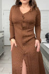 Women's Casual Textile Twist Wool Slit Button Dress