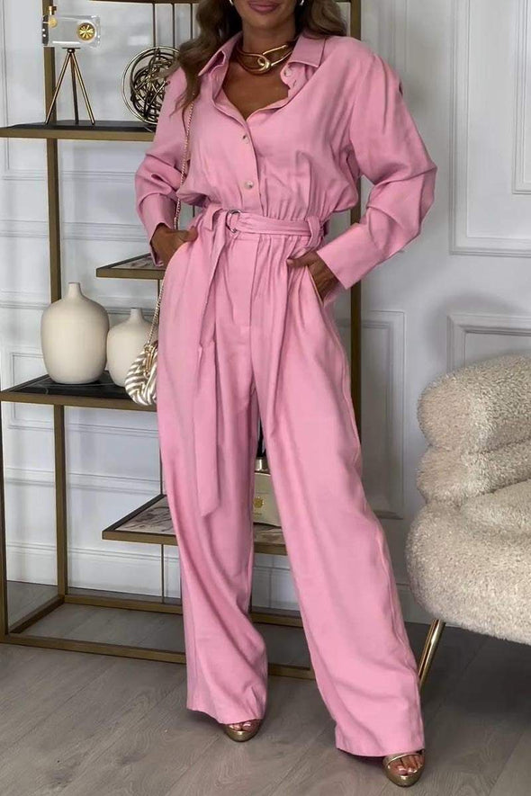 Women's Lapel Long Sleeve Casual Jumpsuit