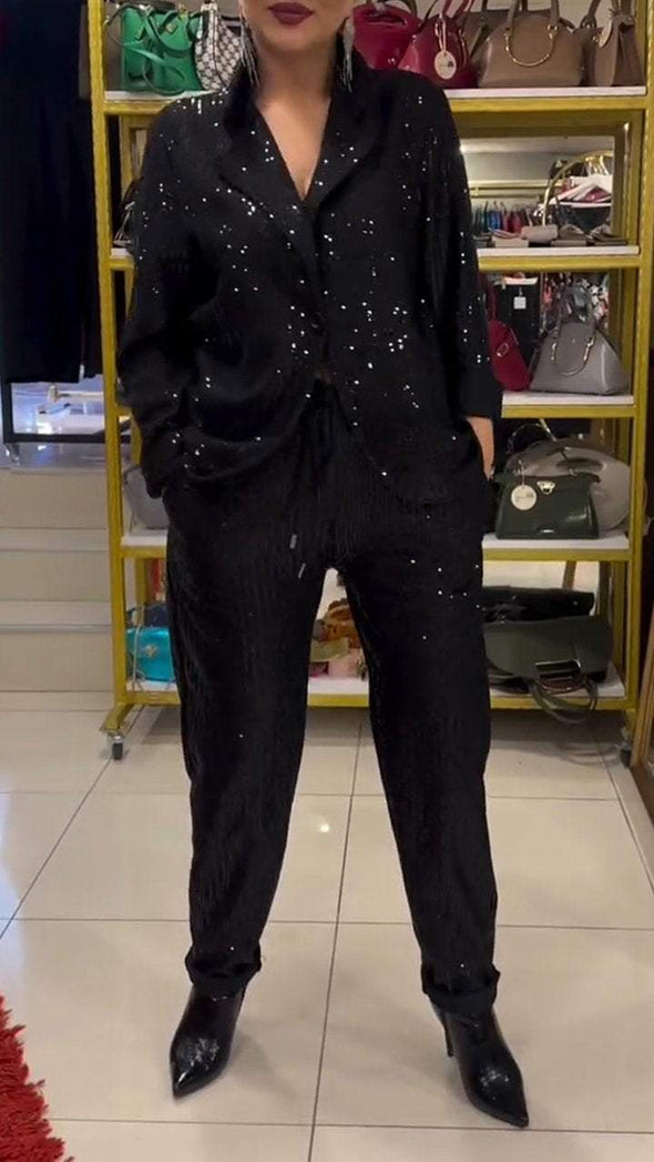 Women's Lapel Sequined Casual Suit